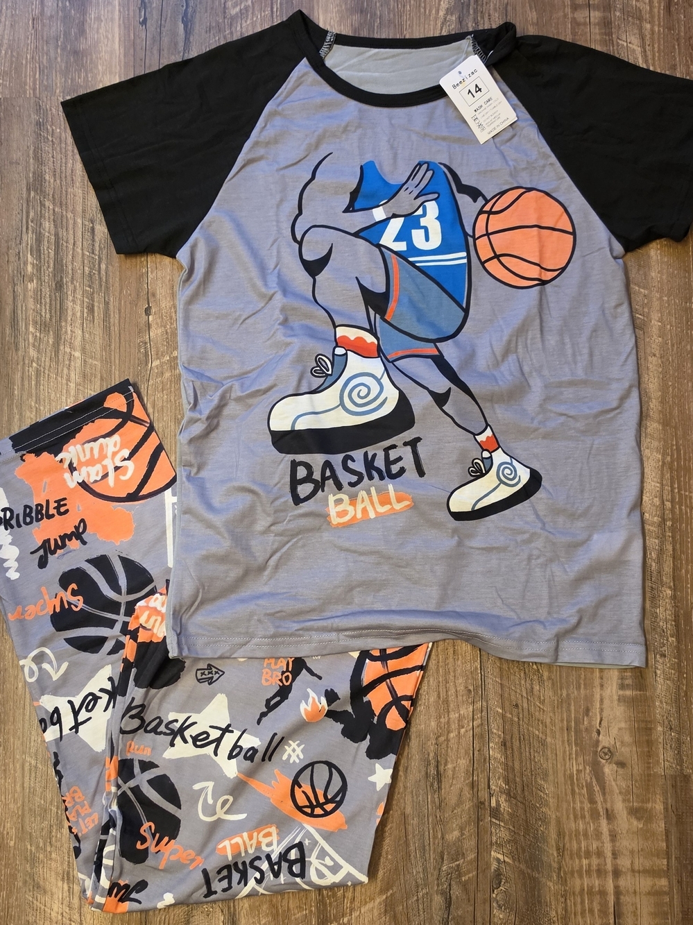 NWT Beezizac Boys Size 14 Basketball 2-Piece Pajama Set – Grey, Black & Orange